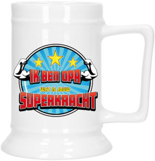 Bellatio Decoration Cadeau Bierpul voor opa - blauw - super opa - keramiek - 530 ml