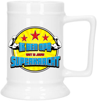 Bellatio Decoration Cadeau Bierpul voor opa - geel - de super opa - keramiek - 530 ml