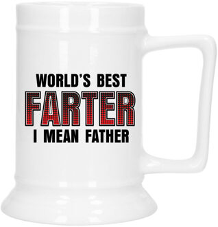 Bellatio Decoration Cadeau Bierpul voor papa - rood - beste vader - keramiek - 530 ml