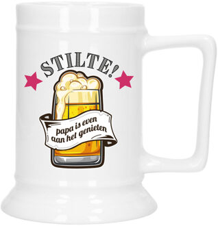 Bellatio Decoration Cadeau Bierpul voor papa - rood - stilte! - keramiek - 530 ml - Vaderdag