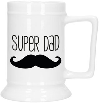 Bellatio Decoration Cadeau Bierpul voor papa - zwart - super pap - keramiek - 530 ml - Vaderdag