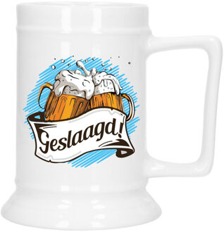 Bellatio Decoration Geslaagd Cadeau Bierpul - blauw - geslaagd! - keramiek - 530 ml