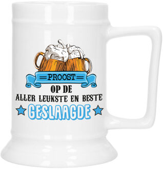 Bellatio Decoration Geslaagd Cadeau Bierpul - blauw - proost beste geslaagde - keramiek - 530 ml