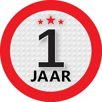 Bellatio Decorations 1 jaar leeftijd sticker - rond - Dia 9 cm - 1 jaar verjaardag - jubileum - leeftijd versiering