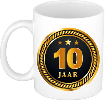 Bellatio Decorations 10 jaar jubileum/ verjaardag cadeau beker met zwart/ gouden medaille - 10 jaar getrouwd cadeau - feest mokken