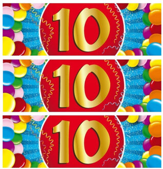 Bellatio Decorations 10 jaar leeftijd sticker - 5x - 19 x 6 cm - verjaardag - jubileum - versiering