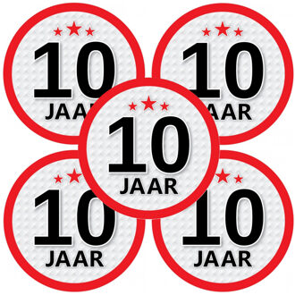 Bellatio Decorations 10 jaar leeftijd sticker - 5x - rond - Dia 15 cm - 10 jaar verjaardag - jubileum - leeftijd versieri