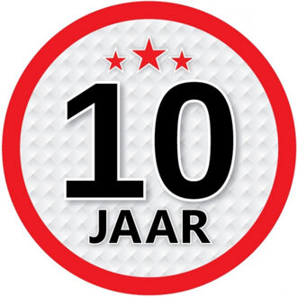 Bellatio Decorations 10 jaar leeftijd sticker - rond - Dia 15 cm - 10 jaar verjaardag - jubileum - leeftijd versiering