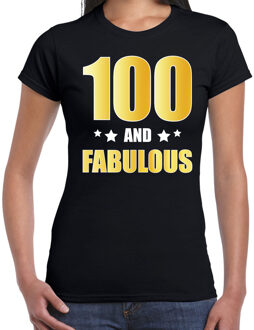 Bellatio Decorations 100 and fabulous verjaardag cadeau t-shirt / shirt - zwart - gouden en witte letters - voor dames - 100 jaar verjaardag kado shirt / outfit M