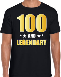 Bellatio Decorations 100 and legendary verjaardag cadeau t-shirt / shirt - zwart - gouden en witte letters - voor heren - 100 jaar verjaardag kado shirt / outfit 2XL