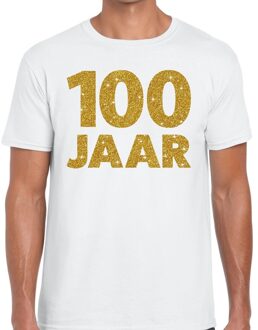 Bellatio Decorations 100 jaar goud glitter verjaardag/jubileum kado shirt wit heren M
