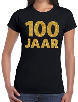 Bellatio Decorations 100 jaar goud glitter verjaardag/jubileum kado shirt zwart dames XS