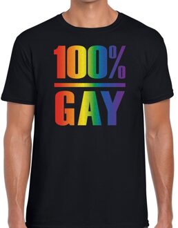 Bellatio Decorations 100 procent gay gay pride shirt zwart voor heren 2XL