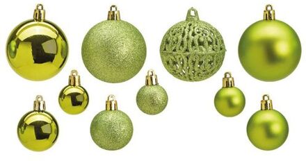 Bellatio Decorations 100x stuks kunststof kerstballen lime groen 3, 4 en 6 cm - Kerstbal