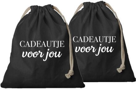 Bellatio Decorations 10x Canvas cadeautasje Cadeautje voor jou zwart met koord 25 x 30 cm - cadeauverpakking feest