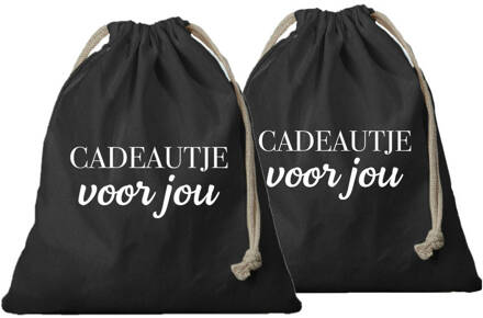 Bellatio Decorations 10x Canvas cadeautasje Cadeautje voor jou zwart met koord 25 x 30 cm - cadeauverpakking feest