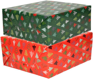 Bellatio Decorations 10x Rollen Kerst inpakpapier/cadeaupapier bomen 2,5 x 0,7 meter - Cadeaupapier