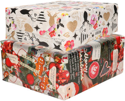 Bellatio Decorations 10x Rollen Kerst inpakpapier/cadeaupapier mixprint 250 x 70 cm - Cadeaupapier