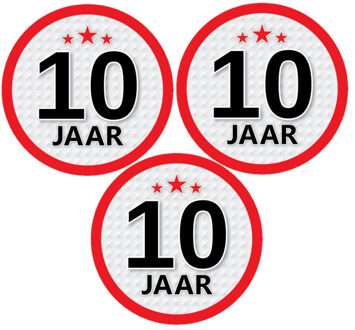 Bellatio Decorations 12x 10 jaar leeftijd sticker - rond - dia 15 cm - 10 jaar verjaardag/jubileum/leeftijd versiering
