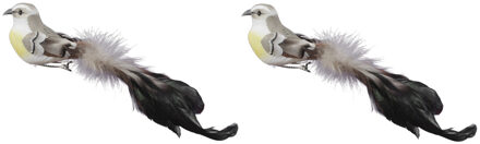 Bellatio Decorations 12x Grijze decoratie vogels op clip 21 cm - Decoratievogels/decoratievogeltjes - Kerstversiering/kerstboomversiering