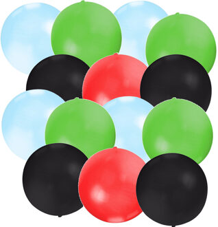 Bellatio Decorations 12x groot formaat ballonnen - rood/groen/blauw/zwart - Diameter 60 cm