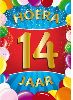 Bellatio Decorations 14 jaar mega deurposter 59 x 84 cm leeftijd verjaardag feestartikelen - Feestposters Multikleur