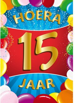 Bellatio Decorations 15 jaar mega deurposter 59 x 84 cm leeftijd verjaardag feestartikelen - Feestposters Multikleur