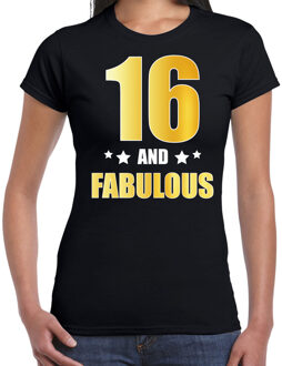 Bellatio Decorations 16 and fabulous verjaardag cadeau t-shirt / shirt - zwart - gouden en witte letters - voor dames - 16 jaar verjaardag kado shirt / outfit 2XL