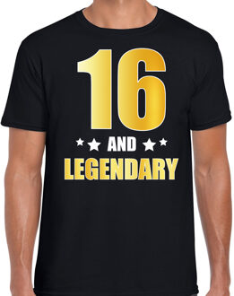 Bellatio Decorations 16 and legendary verjaardag cadeau t-shirt - zwart - gouden letters - heren - 16 jaar geworden