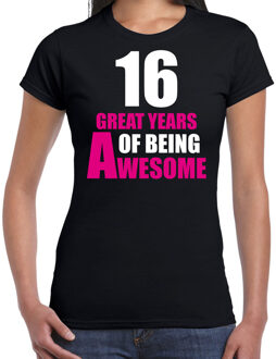 Bellatio Decorations 16 Great years of being awesome cadeau t-shirt zwart voor dames - 16 jaar verjaardag kado shirt / outfit XS