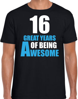 Bellatio Decorations 16 Great years of being awesome cadeau t-shirt zwart voor heren - 16 jaar verjaardag kado shirt / outfit 2XL