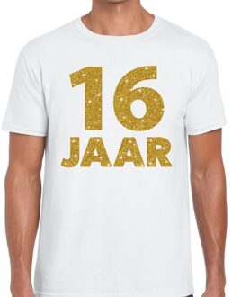 Bellatio Decorations 16 jaar goud glitter verjaardag kado shirt wit heren 2XL