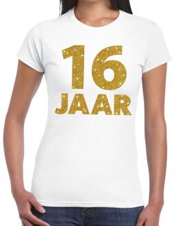 Bellatio Decorations 16 jaar goud glitter verjaardag kado shirt wit  voor dames 2XL