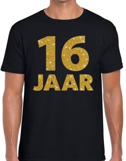 Bellatio Decorations 16 jaar gouden glitter tekst t-shirt zwart heren XL