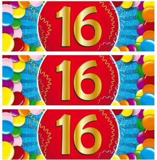 Bellatio Decorations 16 jaar leeftijd sticker - 10x - 19 x 6 cm - verjaardag - jubileum - versiering