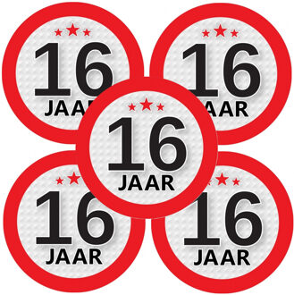 Bellatio Decorations 16 jaar leeftijd sticker - 15x - rond - Dia 9 cm - 16 jaar verjaardag - jubileum - leeftijd versieri