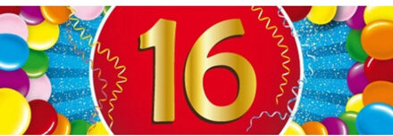 Bellatio Decorations 16 jaar leeftijd sticker - 19 x 6 cm - verjaardag - jubileum - versiering