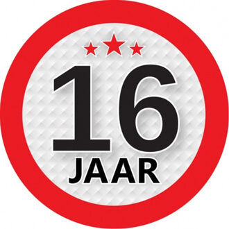 Bellatio Decorations 16 jaar leeftijd sticker rond 9 cm - 16 jaar verjaardag/jubileum versiering