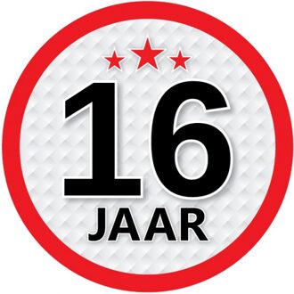 Bellatio Decorations 16 jaar leeftijd sticker - rond - Dia 15 cm - 16 jaar verjaardag/jubileum/leeftijd versiering Multi