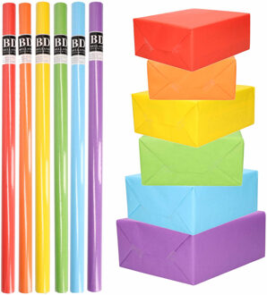 Bellatio Decorations 16 x Rollen kraft inpakpapier pakket regenboog kleuren / multi color 200 x 70 cm