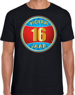 Bellatio Decorations 16e verjaardag cadeau t-shirt hoera 16 jaar zwart voor heren - verjaardagscadeau shirt 2XL