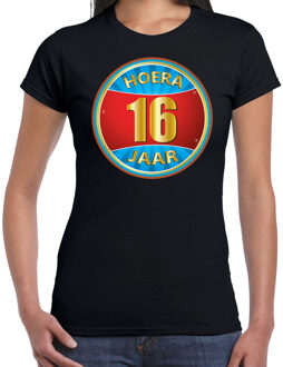 Bellatio Decorations 16e verjaardag cadeau t-shirt hoera sweet 16 jaar zwart voor dames - verjaardagscadeau shirt 2XL