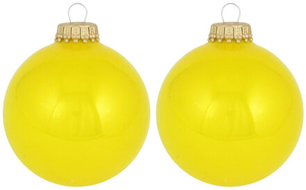 Bellatio Decorations 16x Full Sun Neon Gele Glazen Kerstballen 7 Cm Kerstboomversiering - Glans - Kerstversiering/kerstdecoratie Geel