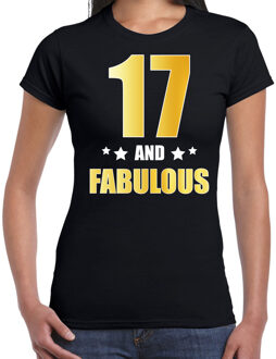 Bellatio Decorations 17 and fabulous verjaardag cadeau t-shirt / shirt - zwart - gouden en witte letters - voor dames - 17 jaar verjaardag kado shirt / outfit 2XL