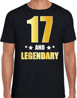 Bellatio Decorations 17 and legendary verjaardag cadeau t-shirt / shirt - zwart - gouden en witte letters - voor heren - 17 jaar verjaardag kado shirt / outfit L