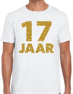 Bellatio Decorations 17 jaar goud glitter verjaardag kado shirt wit heren 2XL