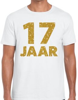 Bellatio Decorations 17 jaar goud glitter verjaardag kado shirt wit heren 2XL