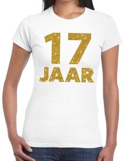 Bellatio Decorations 17 jaar goud glitter verjaardag kado shirt wit  voor dames 2XL