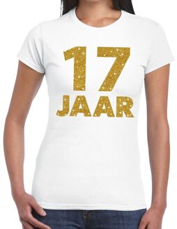 Bellatio Decorations 17 jaar goud glitter verjaardag kado shirt wit  voor dames L
