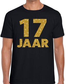 Bellatio Decorations 17 jaar goud glitter verjaardag kado shirt zwart heren S